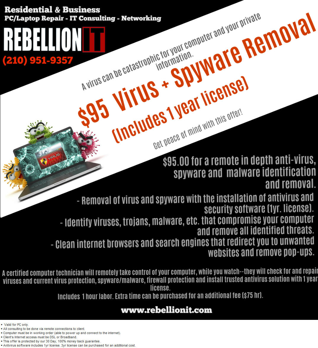 $95 Virus + Spyware Removal 